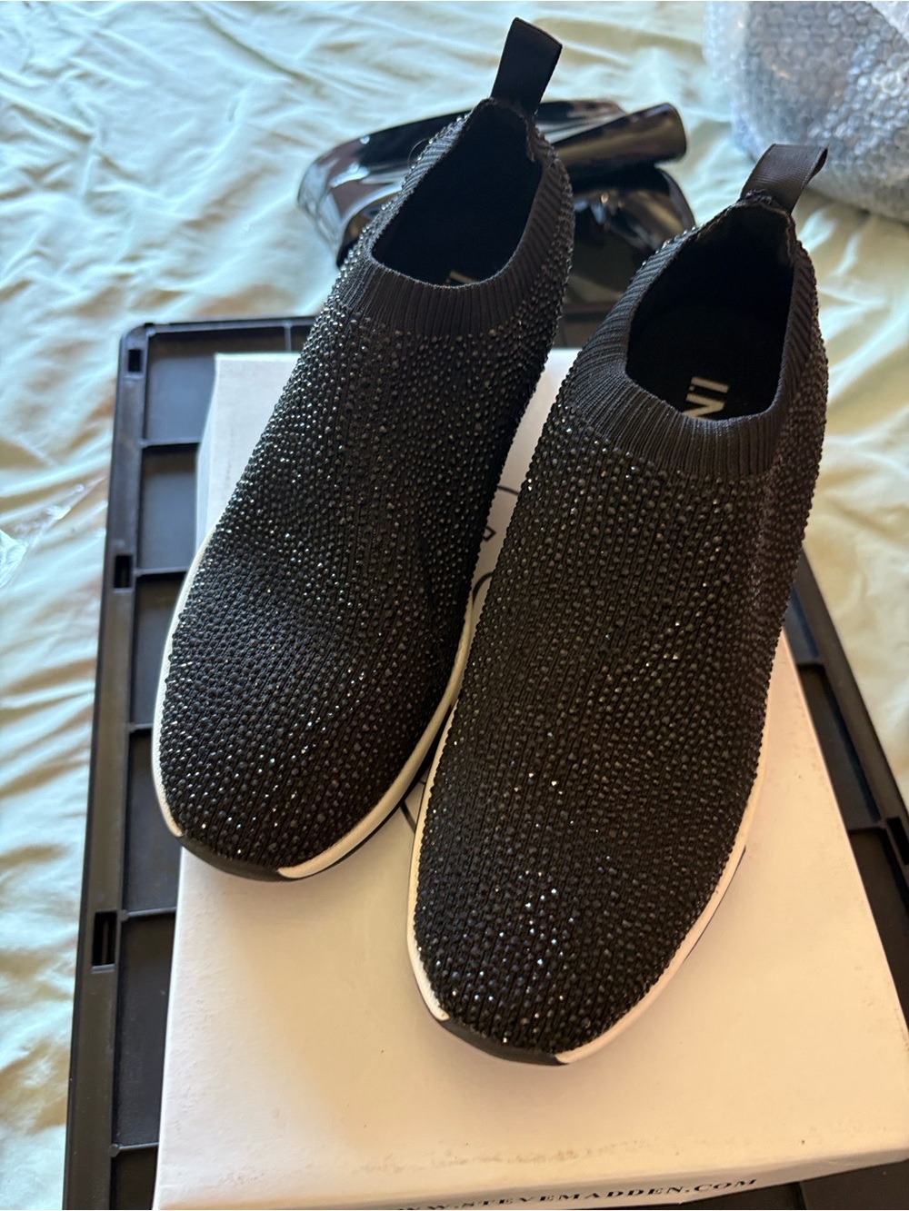 Women’s INC Black Slip-On Sparkly Rhinestone Sneakers size 7.5
